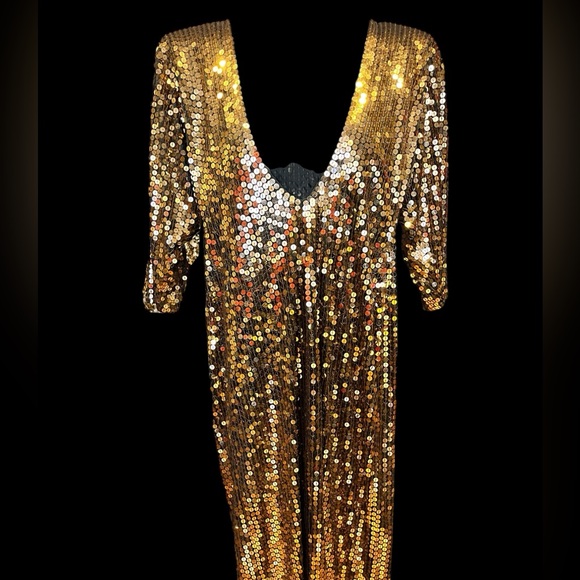 Vintage Oleg Cassini bronze sequins dress. - Picture 5 of 13